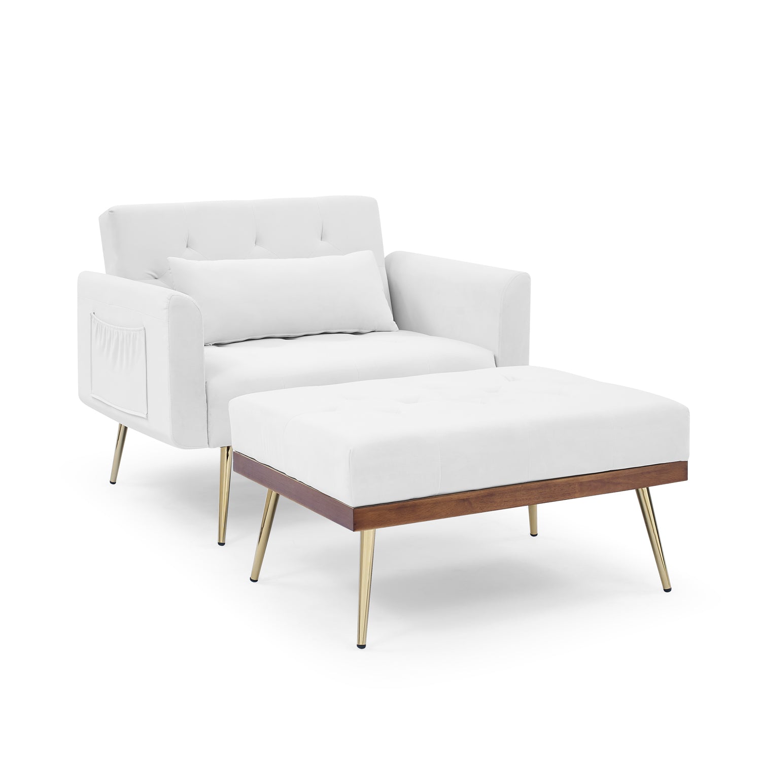 Recline Sofa Chair with Ottoman, Two Arm Pocket and Wood Frame include 1 Pillow,White (40.5"x33"x32")