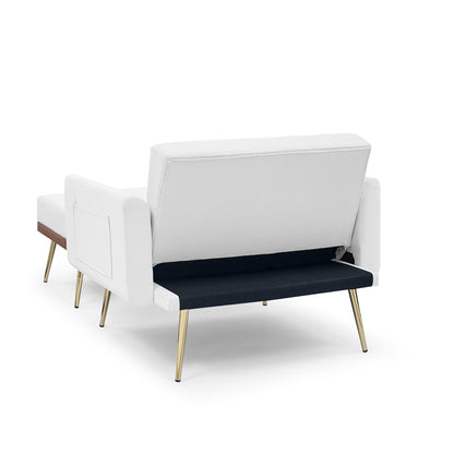 Recline Sofa Chair with Ottoman, Two Arm Pocket and Wood Frame include 1 Pillow,White (40.5"x33"x32")