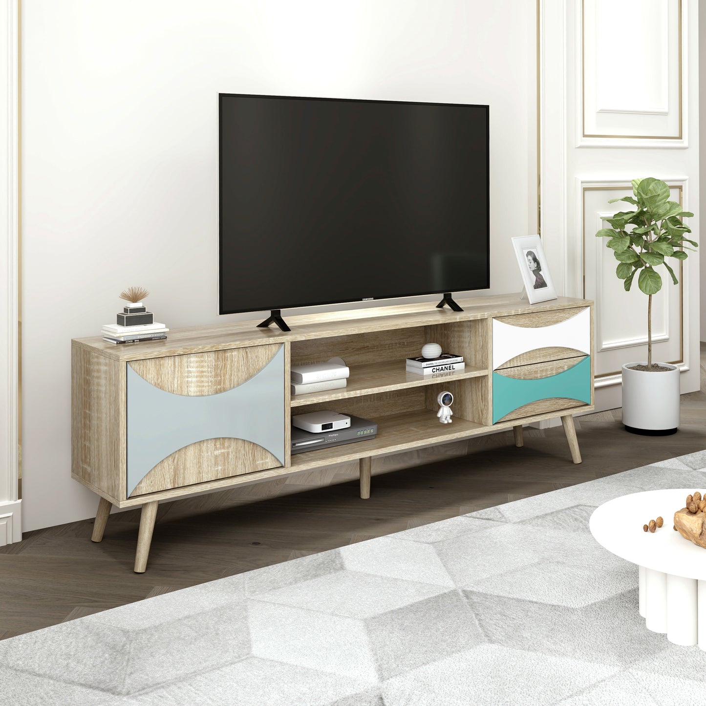 TV Stand with Storage Cabinet and Shelves, TV Console Table for Living Room