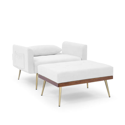 Recline Sofa Chair with Ottoman, Two Arm Pocket and Wood Frame include 1 Pillow,White (40.5"x33"x32")