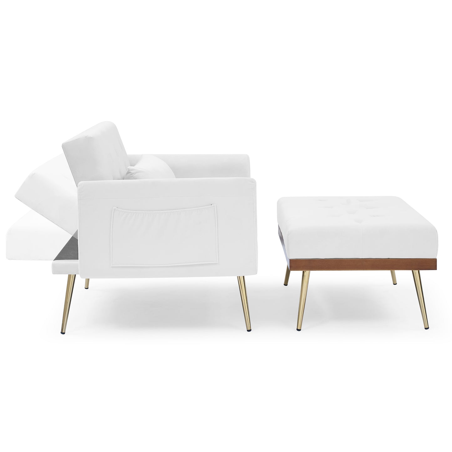 Recline Sofa Chair with Ottoman, Two Arm Pocket and Wood Frame include 1 Pillow,White (40.5"x33"x32")