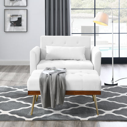 Recline Sofa Chair with Ottoman, Two Arm Pocket and Wood Frame include 1 Pillow,White (40.5"x33"x32")