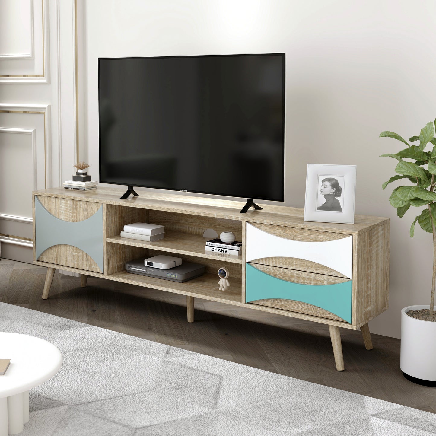 TV Stand with Storage Cabinet and Shelves, TV Console Table for Living Room