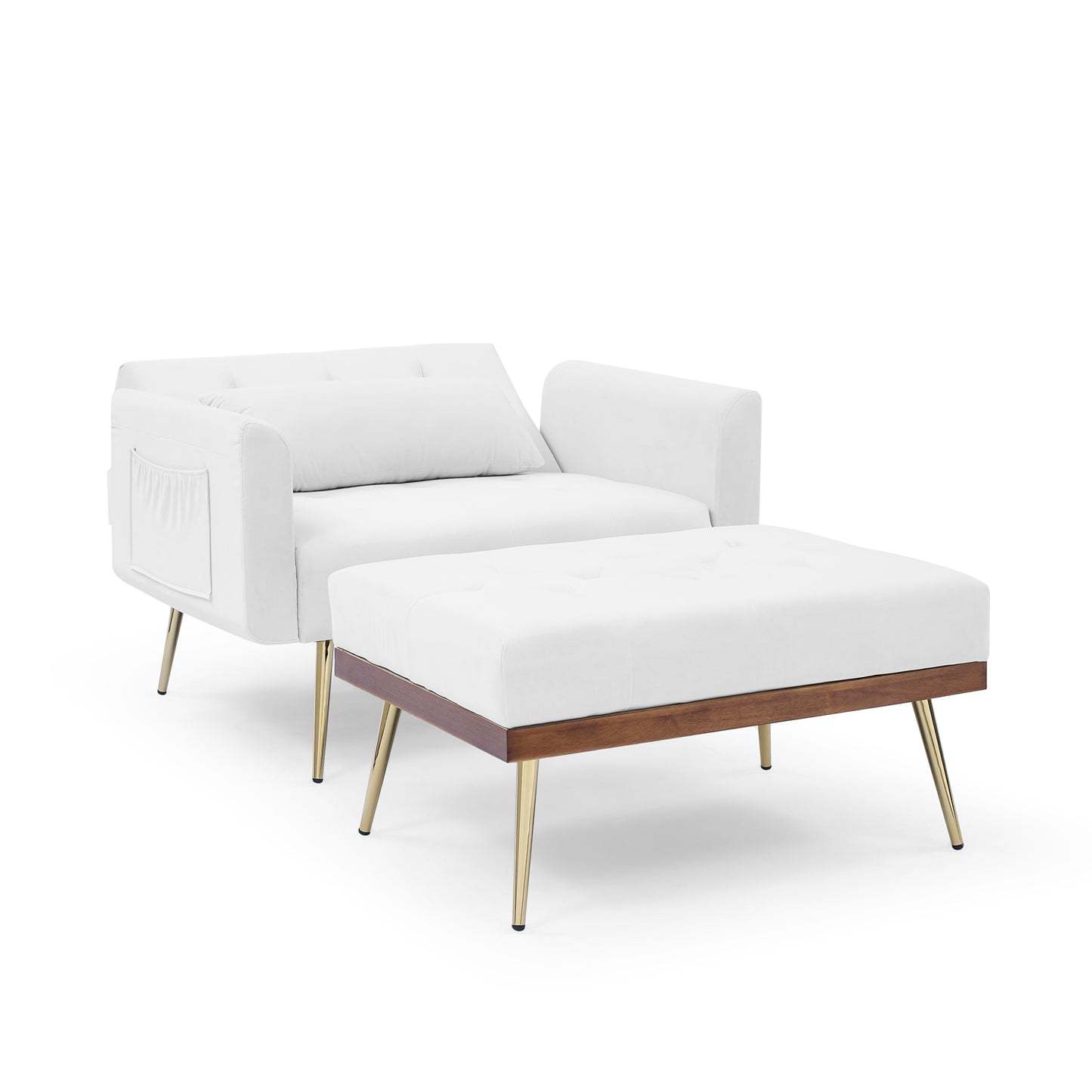 Recline Sofa Chair with Ottoman, Two Arm Pocket and Wood Frame include 1 Pillow,White (40.5"x33"x32")