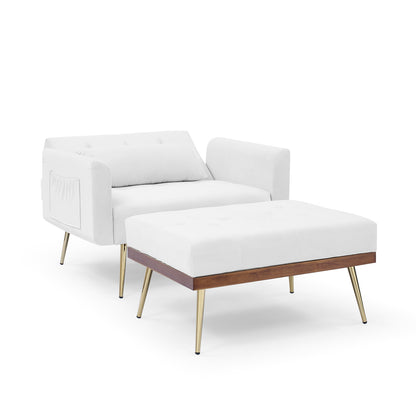 Recline Sofa Chair with Ottoman, Two Arm Pocket and Wood Frame include 1 Pillow,White (40.5"x33"x32")