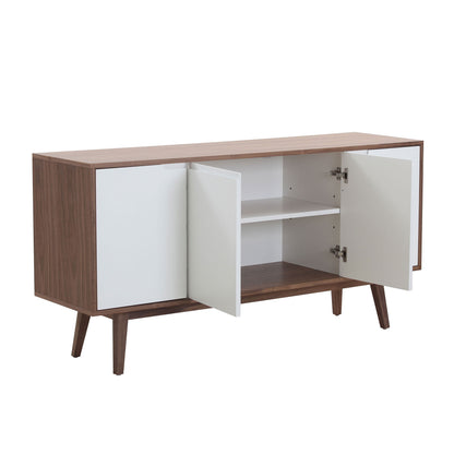 Modern Sideboard with 4 Door, Buffet Cabinet, Storage Cabinet, Buffet Table Anti-Topple Design, and Large Countertop Walnut