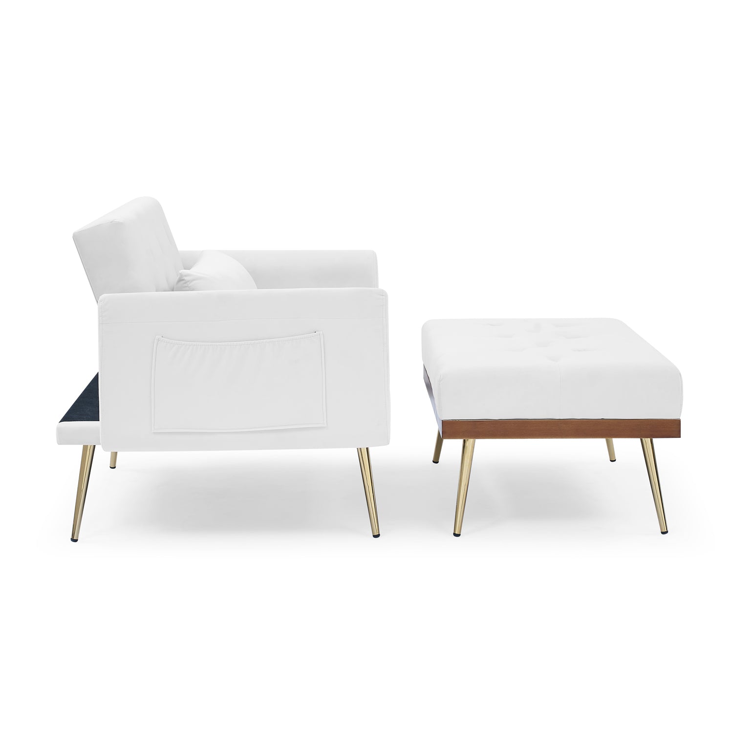 Recline Sofa Chair with Ottoman, Two Arm Pocket and Wood Frame include 1 Pillow,White (40.5"x33"x32")