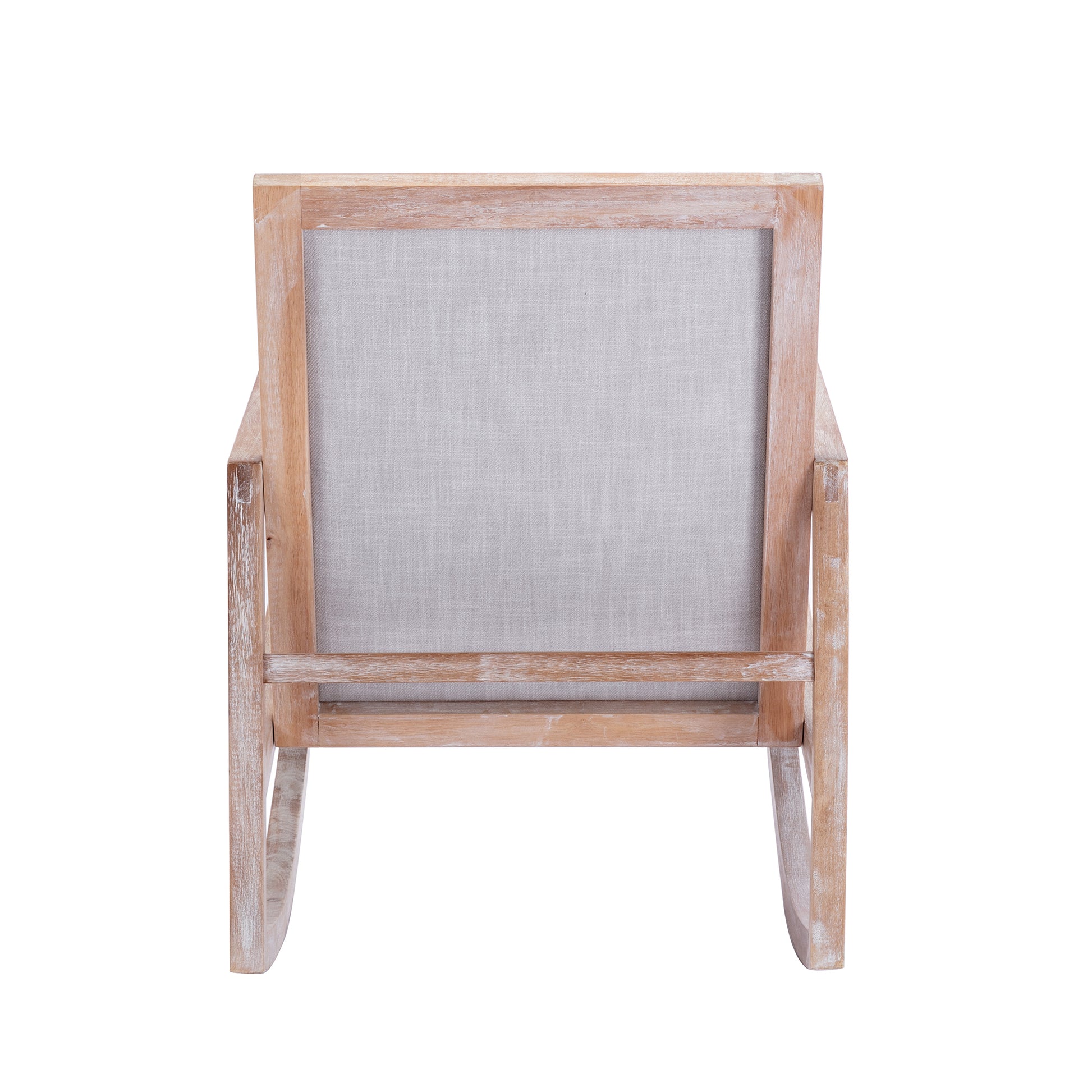 Solid wood linen fabric antique white wash painting rocking chair with  removable lumbar pillow