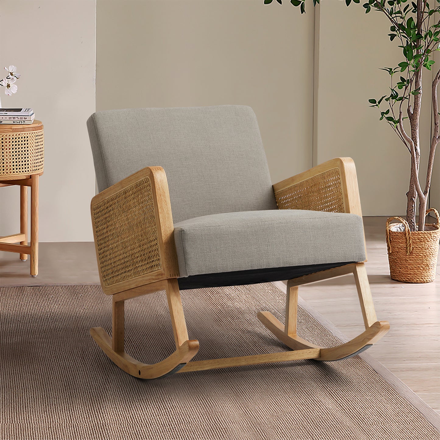 Trachin Rocking Chair with Rattan Arms