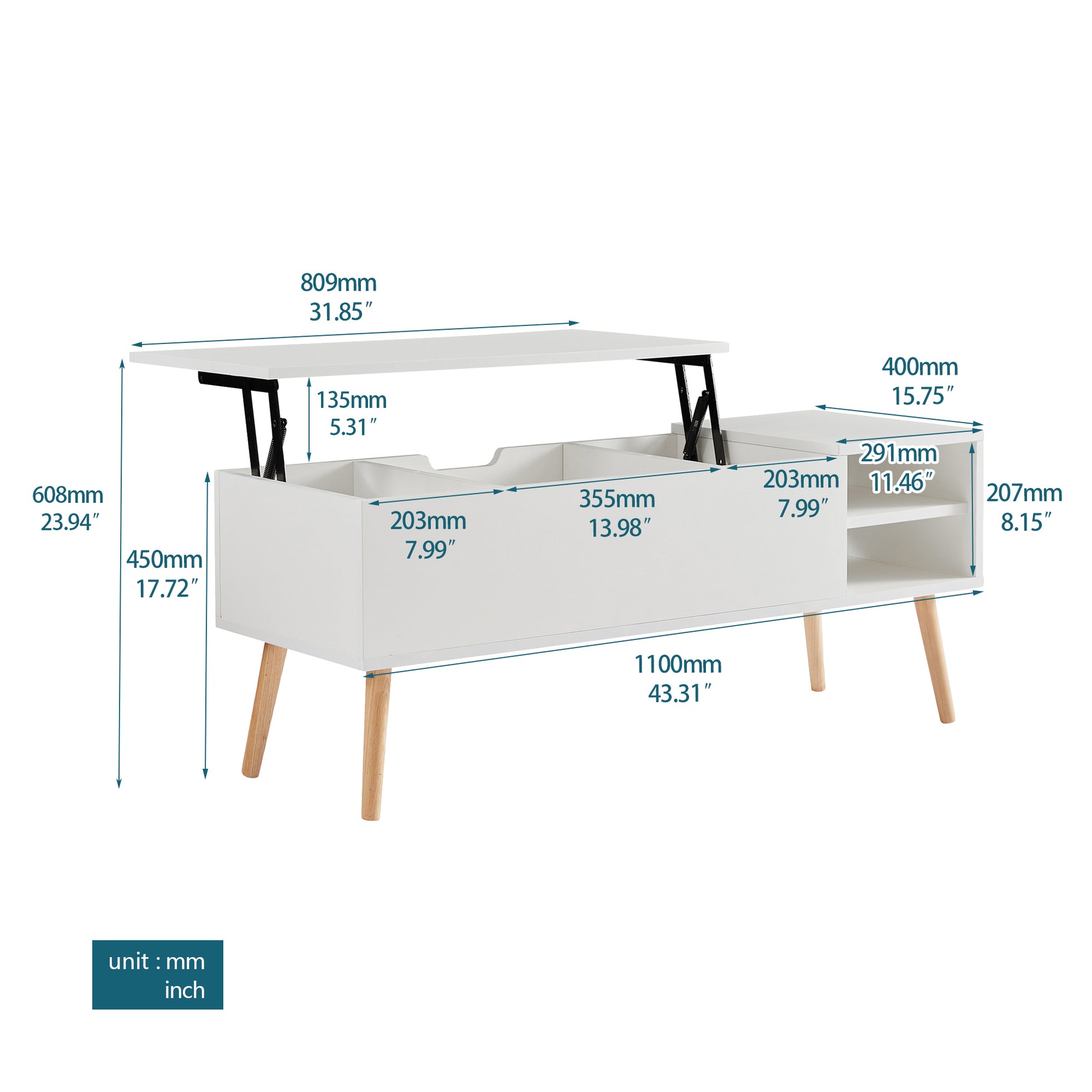 Solid wood legsCoffee Table,Accent Furniture Home Decor,Open Storage Shelf,Storage Coffee Table with Hidden Compartment and Adjustable Storage Shelf,LiftTabletopDiningTable for Living room color white