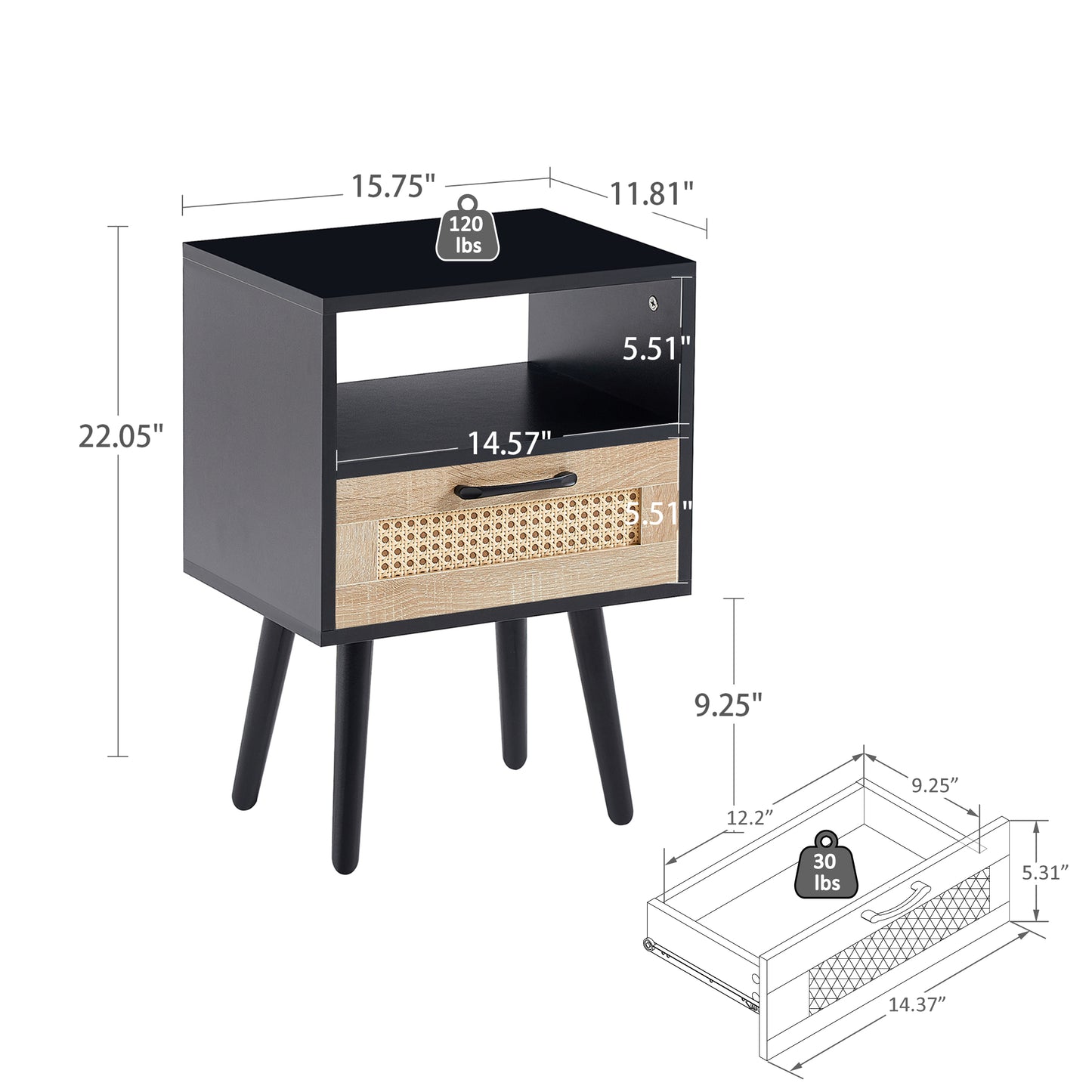 Movi Mid Century Modern Rattan End Table