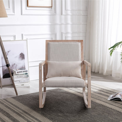 Solid wood linen fabric antique white wash painting rocking chair with  removable lumbar pillow