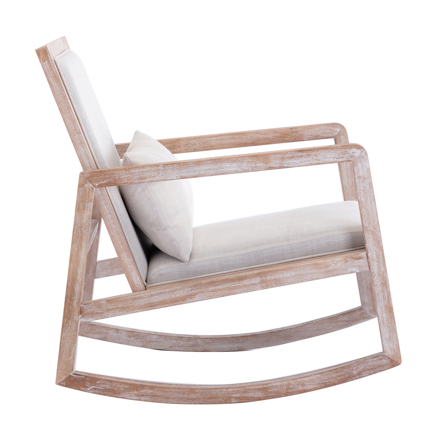 Solid wood linen fabric antique white wash painting rocking chair with  removable lumbar pillow