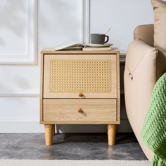 Modern simple storage cabinet MDF Board bedside cabinet Japanese rattan bedside cabinet Small household furniture bedside table.Applicable to dressing table in bedroom, porch, living room.2 Drawers