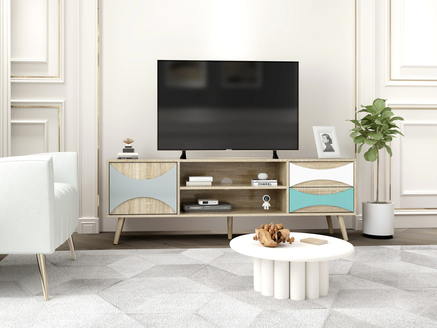 TV Stand with Storage Cabinet and Shelves, TV Console Table for Living Room