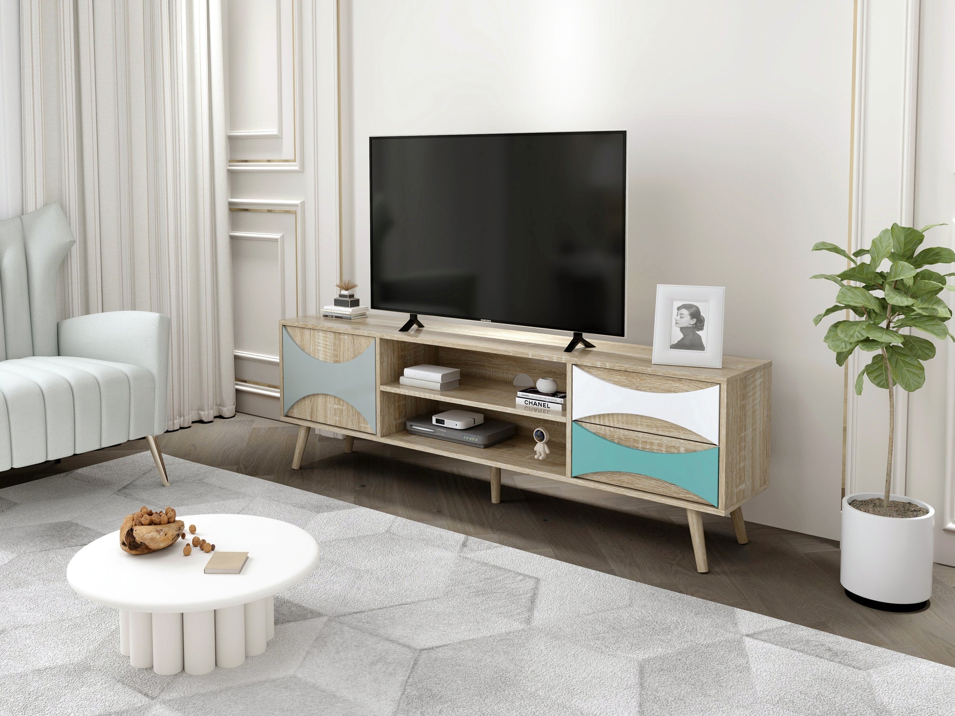 TV Stand with Storage Cabinet and Shelves, TV Console Table for Living Room